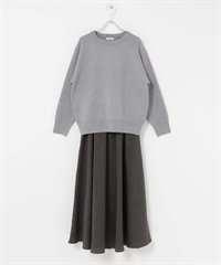 【成套組合】休閒感針織衫 × 裙子(灰色-FREE-GRAY)