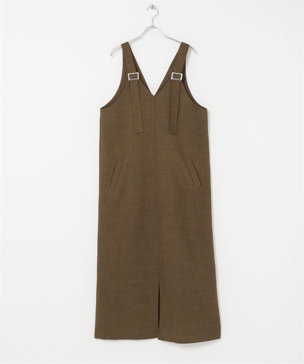 方平織物背心裙(棕色-FREE-BROWN)