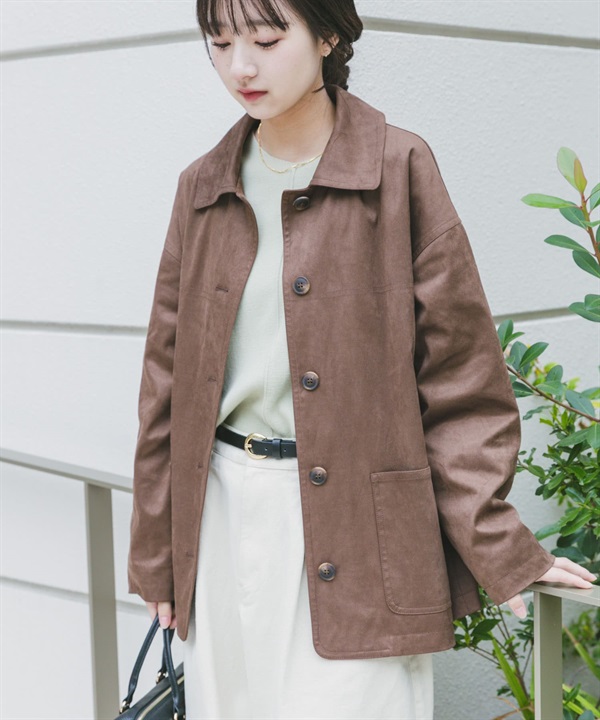 仿麂皮寬版夾克