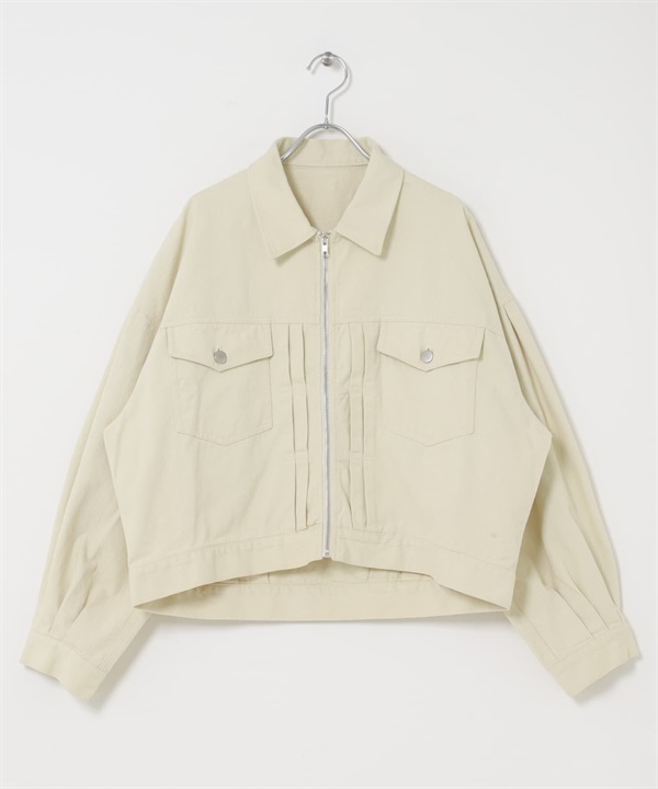 蓬袖拉鍊夾克(奶油色-FREE-其他白色)