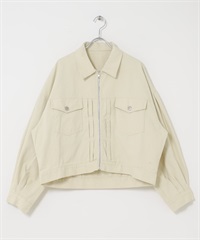 蓬袖拉鍊夾克(奶油色-FREE-其他白色)