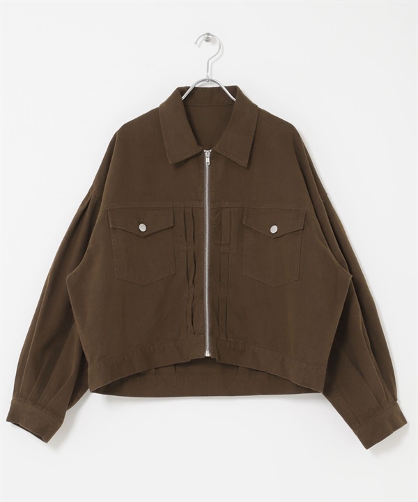 蓬袖拉鍊夾克(棕色-FREE-BROWN)