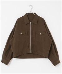 蓬袖拉鍊夾克(棕色-FREE-BROWN)