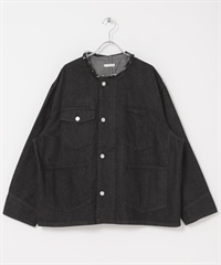 寬版無領牛仔外套(黑色-FREE-BLACK)