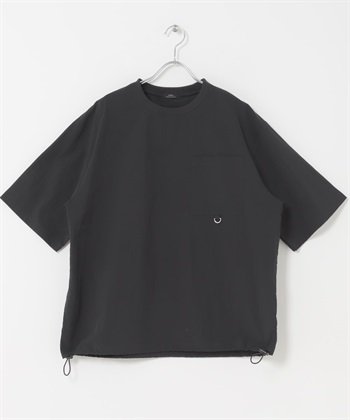 涼感/防潑水 NYLON TASLAN 圓領抽繩T恤(黑色-M-BLACK)