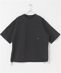 涼感/防潑水 NYLON TASLAN 圓領抽繩T恤(黑色-M-BLACK)
