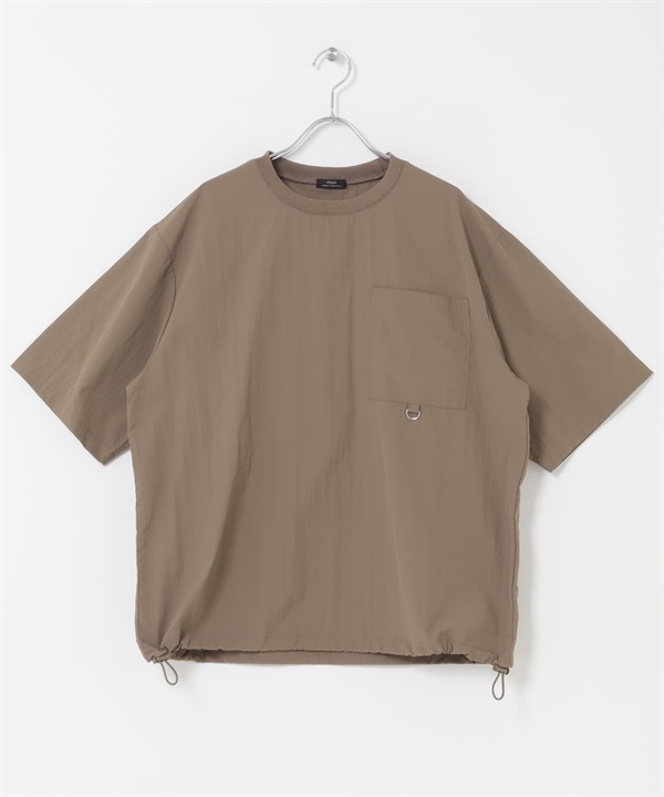 涼感/防潑水 NYLON TASLAN 圓領抽繩T恤(褐灰色-M-其他膚色)