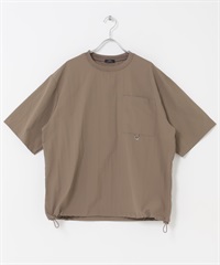 涼感/防潑水 NYLON TASLAN 圓領抽繩T恤(褐灰色-M-其他膚色)