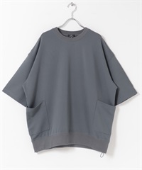 側邊口袋短袖羅馬布上衣(深灰色-M-DARK GRAY)