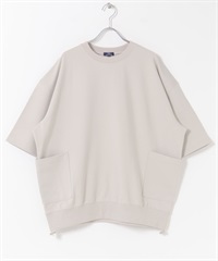 側邊口袋短袖羅馬布上衣(膚色-M-BEIGE)