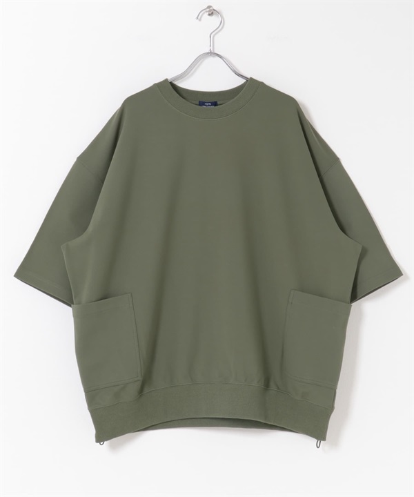 側邊口袋短袖羅馬布上衣(卡其綠-M-KHAKI)