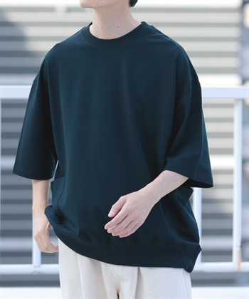 側邊口袋短袖羅馬布上衣