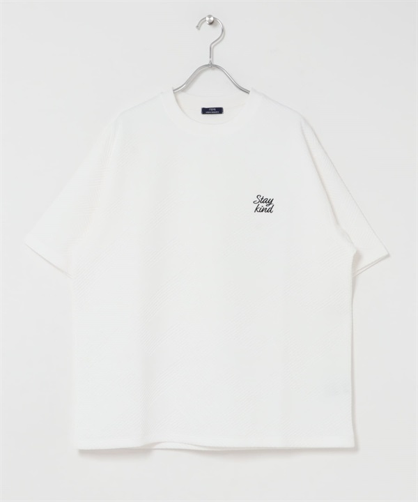 刺繡緹花涼感五分袖上衣(白色-M-WHITE)