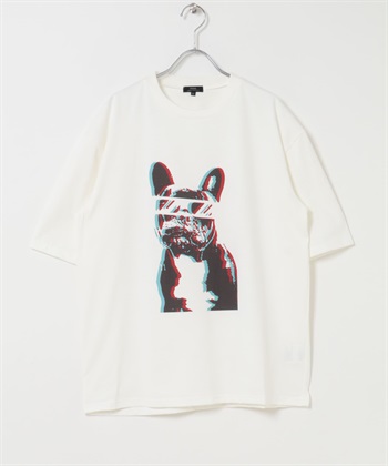 涼感/速乾/UV CUT小狗立體錯位印花T恤(法國鬥牛犬-M-COLOR A)