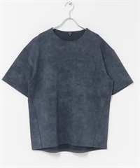 涼感褪色調羅馬布短袖上衣(藏青色-M-NAVY)