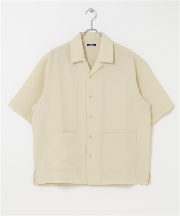 EASY CARE/速乾混麻料機能短袖教練襯衫(米白色-M-OFF WHITE)