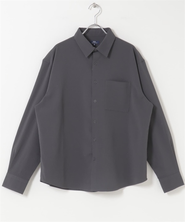 楊柳紗基本領長袖襯衫(深灰色-M-DARK GRAY)