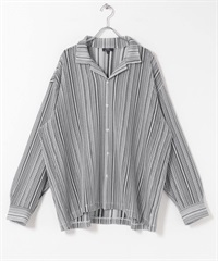 條紋蕾絲開領襯衫(黑色-M-BLACK)