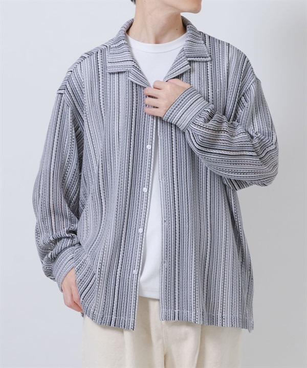 條紋蕾絲開領襯衫