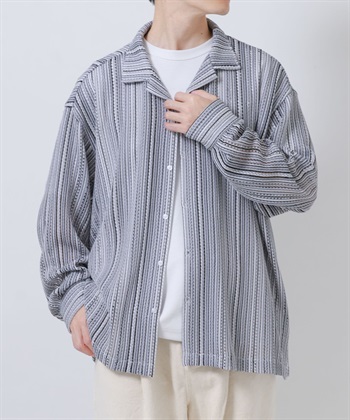 條紋蕾絲開領襯衫