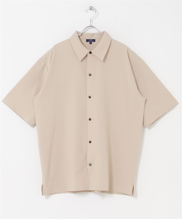 2WAY彈性壓扣短袖襯衫(膚色-M-BEIGE)