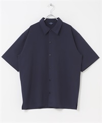 2WAY彈性壓扣短袖襯衫(藏青色-M-NAVY)
