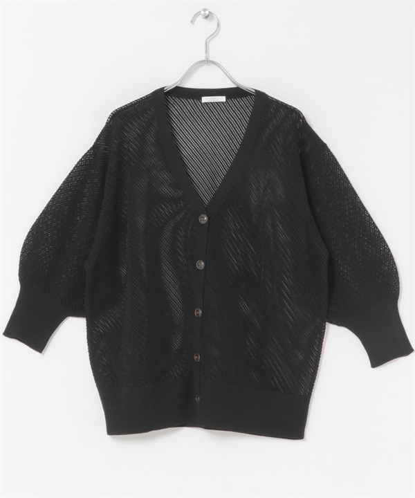 網狀短袖開襟衫(黑色-FREE-BLACK)