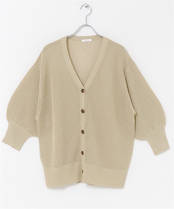 網狀短袖開襟衫(膚色-FREE-BEIGE)