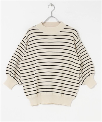 總針蓬袖針織衫(條紋-FREE-其他白色)