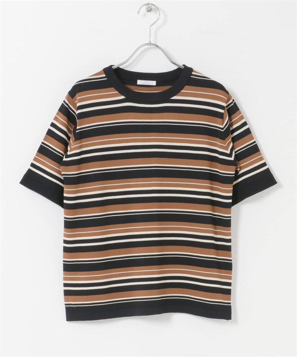 多穿法橫紋短袖針織衫(棕色-FREE-BROWN)