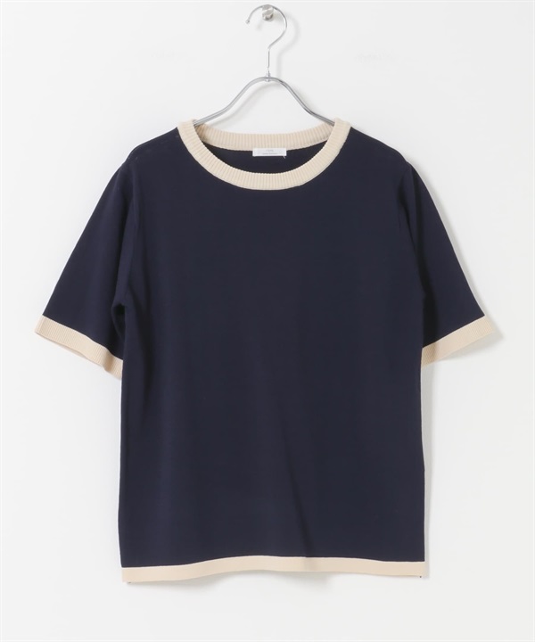 多穿法橫紋短袖針織衫(藏青色-FREE-NAVY)