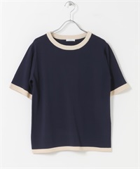 多穿法橫紋短袖針織衫(藏青色-FREE-NAVY)