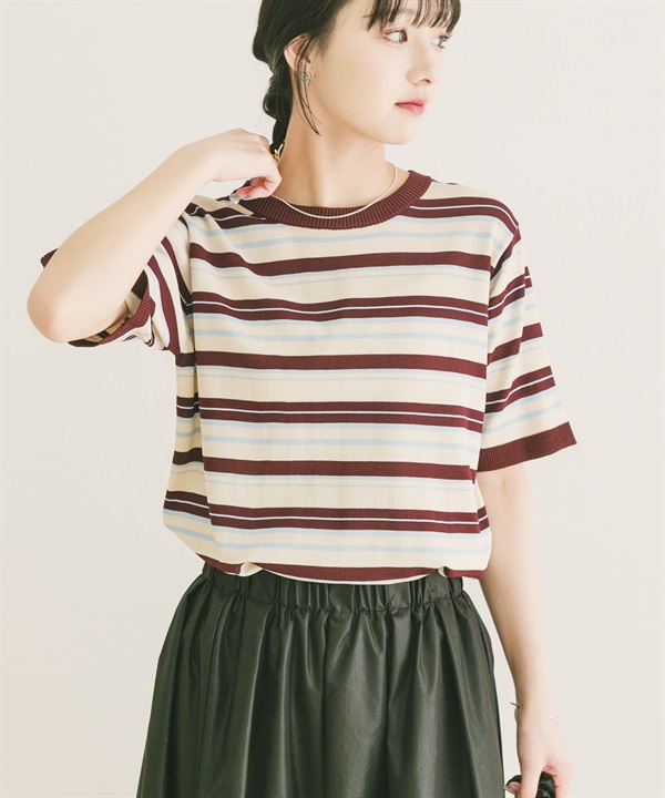 多穿法橫紋短袖針織衫