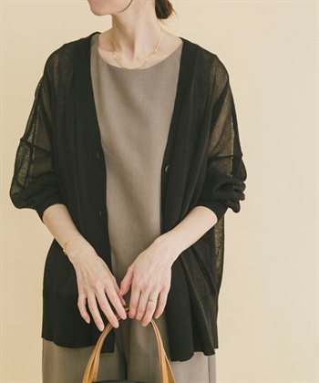 透膚V領針織開襟衫