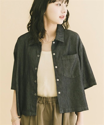 嫘縈牛仔短袖襯衫