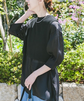 針織背心拼接襯衫