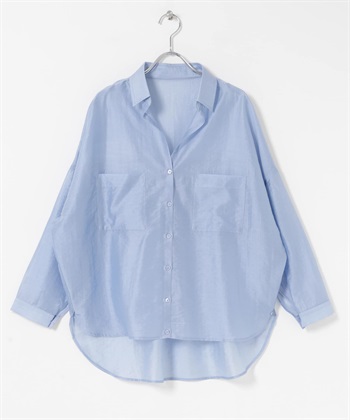 透膚V字領緣口袋襯衫(淺藍色-FREE-LIGHT BLUE)