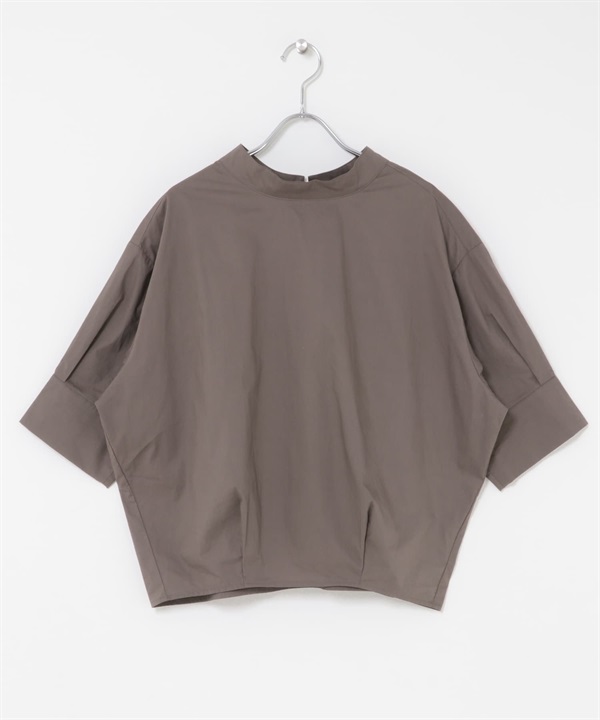五分袖高領罩衫(炭灰色-FREE-CHARCOAL GRAY)