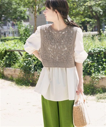 蕾絲背心拼接長版罩衫