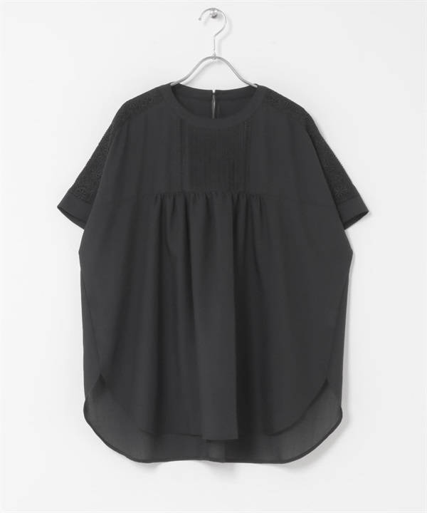 細褶蕾絲罩衫(黑色-FREE-BLACK)