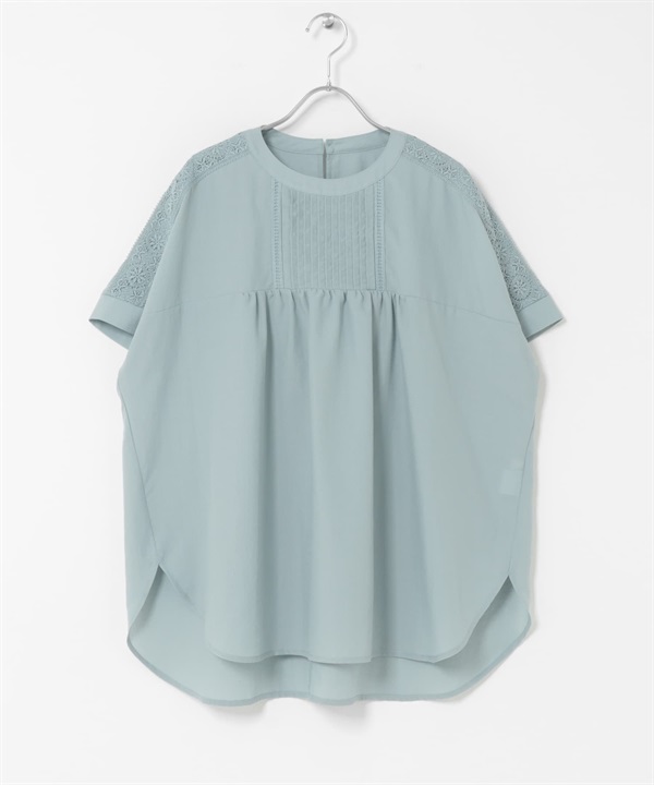 細褶蕾絲罩衫(淺藍色-FREE-LIGHT BLUE)