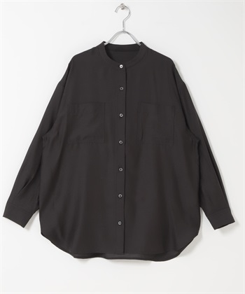 透膚立領襯衫(黑色-FREE-BLACK)