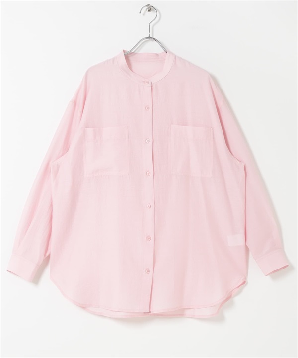 透膚立領襯衫(粉紅色-FREE-PINK)