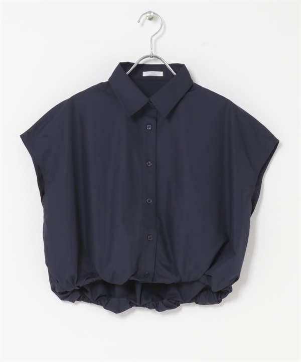 氣球剪裁法式袖襯衫(藏青色-FREE-NAVY)