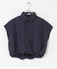 氣球剪裁法式袖襯衫(藏青色-FREE-NAVY)