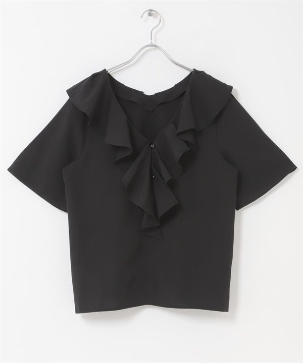 褶邊領罩衫(黑色-FREE-BLACK)