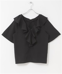 褶邊領罩衫(黑色-FREE-BLACK)