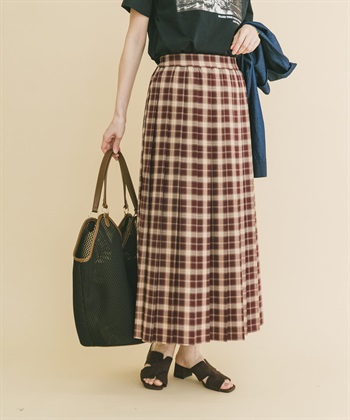 格紋百褶長裙
