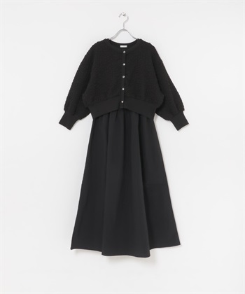 【成套組合】浮凸緹花開襟衫 × 洋裝(黑色-FREE-BLACK)