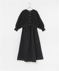 【成套組合】浮凸緹花開襟衫 × 洋裝(黑色-FREE-BLACK)